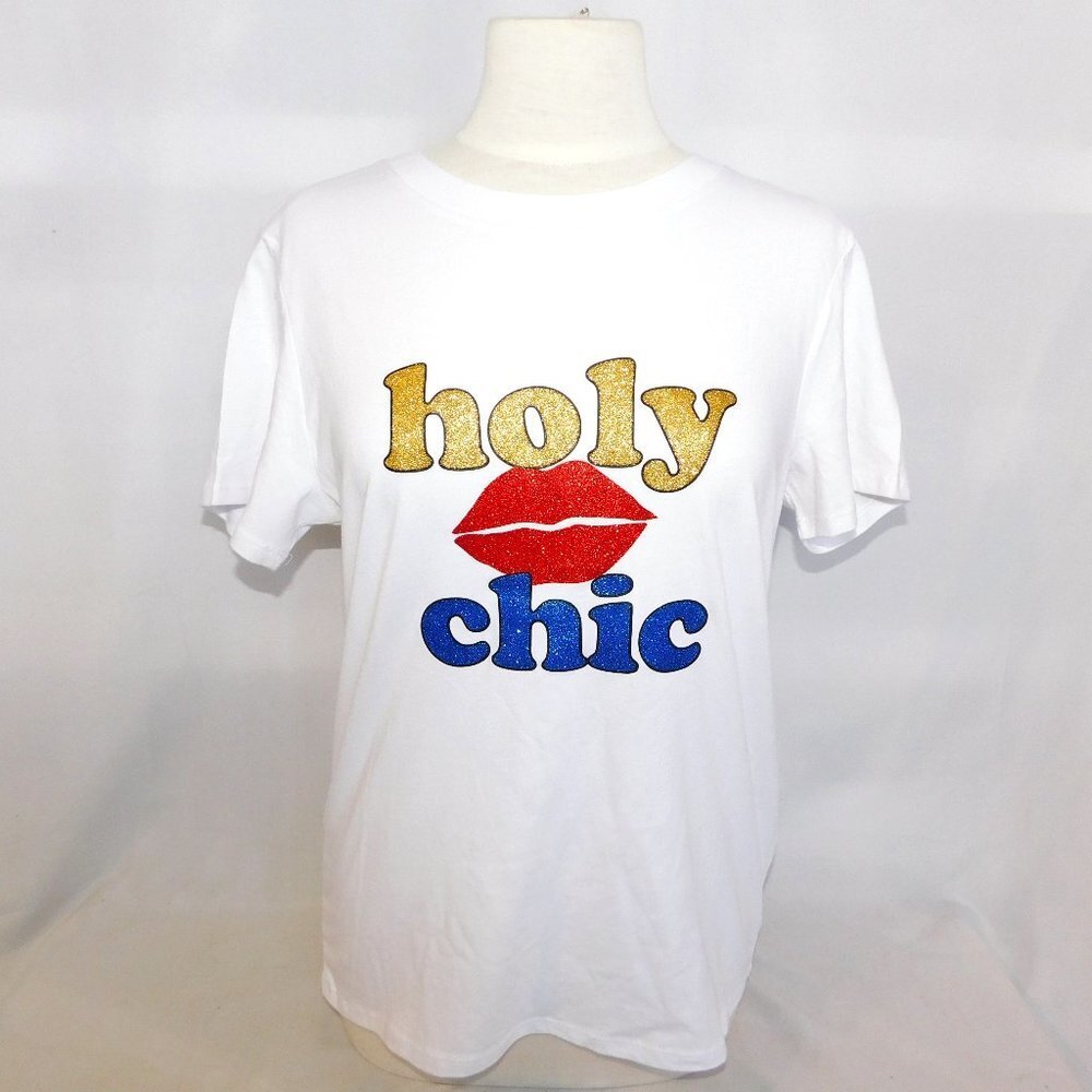 Buffalo David Bitton HOLY CHIC Hot Lips White Sparkle NEW w Tag Shirt Womens M